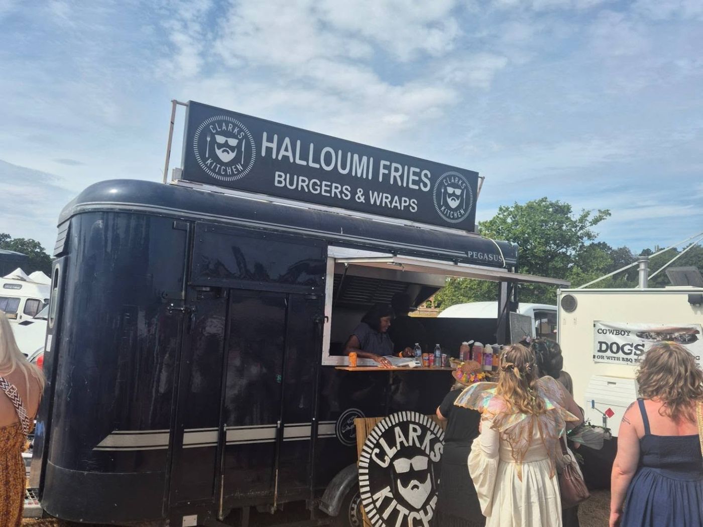 Clark's Kitchen street food trailer serving halloumi fries at an event in Dorset